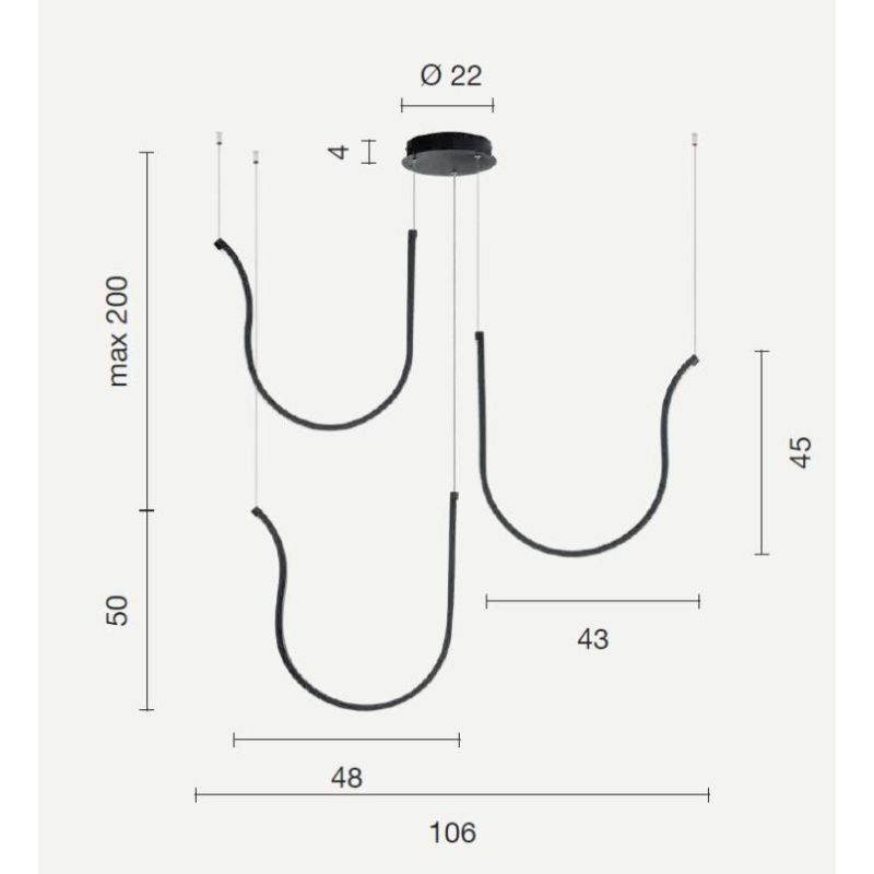ARQUA SOSPENSIONE CON TRE ELEMENTI CURVI IN METALLO ORO O NERO LED 103W LUCE 3000K DIMMERABILE MODERNA ONDALUCE CICIRIELLO - Cri