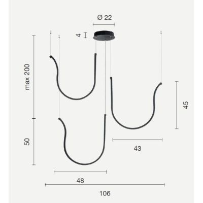 ARQUA SOSPENSIONE CON TRE ELEMENTI CURVI IN METALLO ORO O NERO LED 103W LUCE 3000K DIMMERABILE MODERNA ONDALUCE CICIRIELLO - Cri