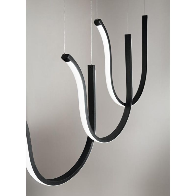 ARQUA SOSPENSIONE CON TRE ELEMENTI CURVI IN METALLO ORO O NERO LED 103W LUCE 3000K DIMMERABILE MODERNA ONDALUCE CICIRIELLO - Cri