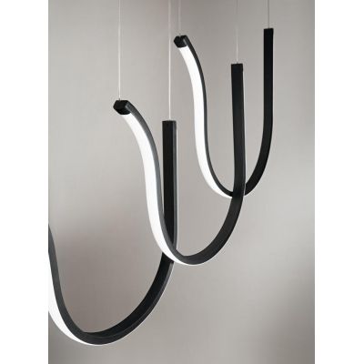 ARQUA SOSPENSIONE LINEARE CON TRE ELEMENTI CURVI IN METALLO ORO O NERO LED 108W LUCE 3000K DIMMERABILE MODERNA ONDALUCE CICIRIEL