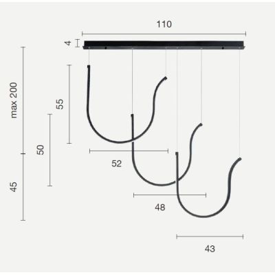 ARQUA SOSPENSIONE LINEARE CON TRE ELEMENTI CURVI IN METALLO ORO O NERO LED 108W LUCE 3000K DIMMERABILE MODERNA ONDALUCE CICIRIEL
