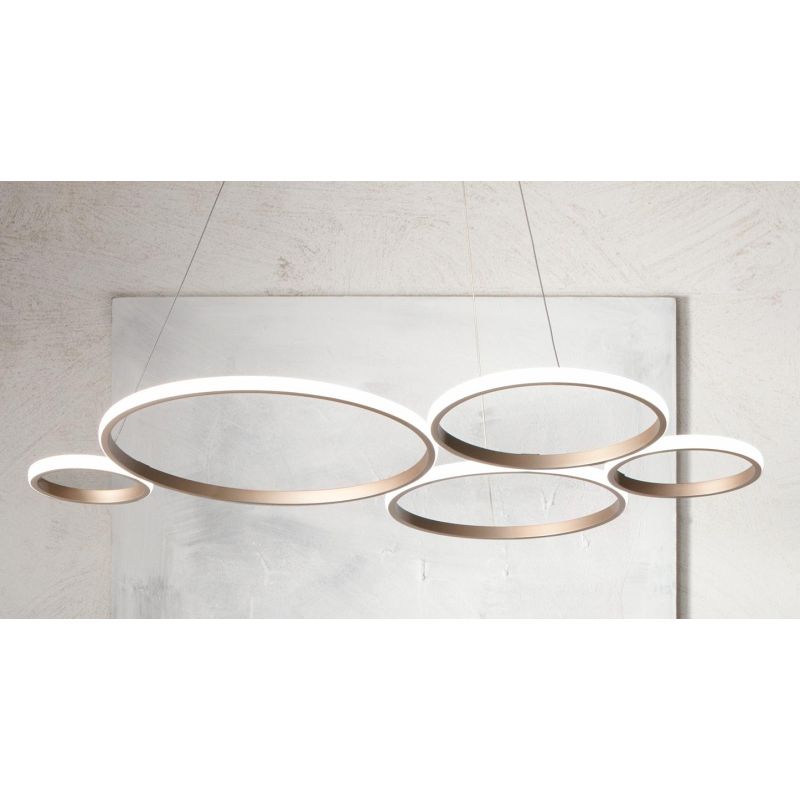 POIS LAMPADARIO SOSPENSIONE GRIGIO O ORO LED 60W 6000LM MODERNA LUCE DIFFUSA ONDALUCE CICIRIELLO - Cristalensi Shop Online