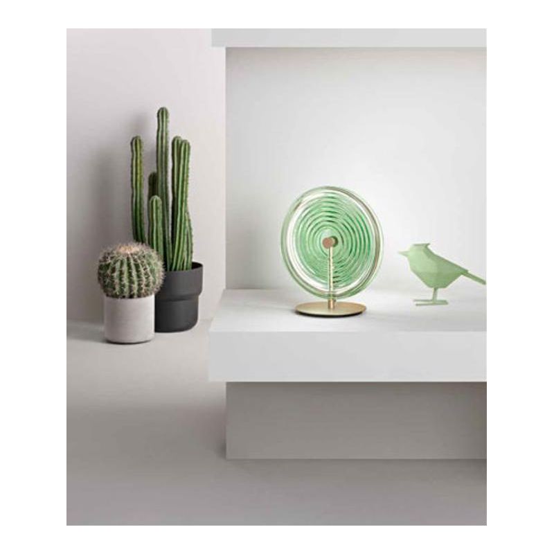 JOKEY LAMPADA DA TAVOLO IN METALLO ORO CON DISCO IN VETRO A RIGHE IN 4 COLORI DESIGN MODERNO ONDALUCE CICIRIELLO - Cristalensi S