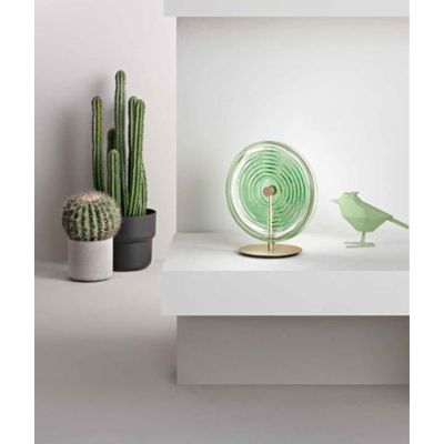 JOKEY LAMPADA DA TAVOLO IN METALLO ORO CON DISCO IN VETRO A RIGHE IN 4 COLORI DESIGN MODERNO ONDALUCE CICIRIELLO - Cristalensi S