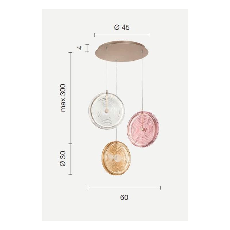 JOKEY SOSPENSIONE IN METALLO ORO CON 3 DISCHI IN VETRO A RIGHE COLORATO DESIGN MODERNO ONDALUCE CICIRIELLO - Cristalensi Shop On