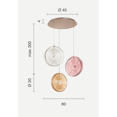 JOKEY SOSPENSIONE IN METALLO ORO CON 3 DISCHI IN VETRO A RIGHE COLORATO DESIGN MODERNO ONDALUCE CICIRIELLO - Cristalensi Shop On