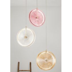 JOKEY SOSPENSIONE IN METALLO ORO CON 3 DISCHI IN VETRO A RIGHE COLORATO DESIGN MODERNO ONDALUCE CICIRIELLO - Cristalensi Shop On