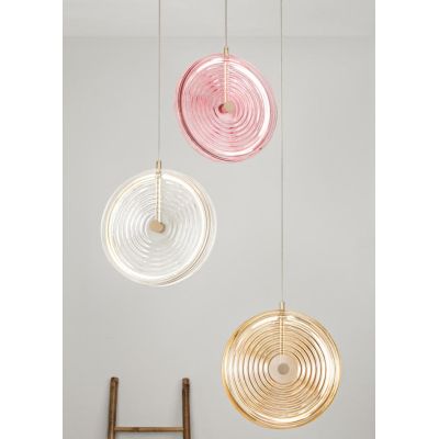 JOKEY SOSPENSIONE IN METALLO ORO CON 3 DISCHI IN VETRO A RIGHE COLORATO DESIGN MODERNO ONDALUCE CICIRIELLO - Cristalensi Shop On