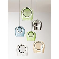 PINTA SOSPENSIONE 6 LUCI IN METALLO NERO CON DIFFUSORI IN VETRO COLORATO LED 49W LUCE 3000K MODERNA ONDALUCE CICIRIELLO - Crista 2