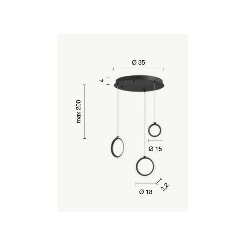 PINTA SOSPENSIONE 3 LUCI IN METALLO NERO CON DIFFUSORI IN VETRO COLORATO LED 25W LUCE 3000K MODERNA ONDALUCE CICIRIELLO - Crista