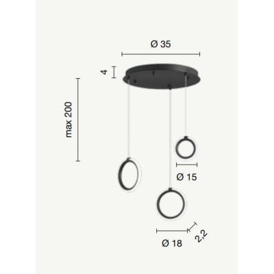 PINTA SOSPENSIONE 3 LUCI IN METALLO NERO CON DIFFUSORI IN VETRO COLORATO LED 25W LUCE 3000K MODERNA ONDALUCE CICIRIELLO - Crista