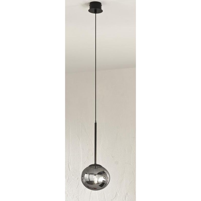 JEWEL SOSPENSIONE SINGOLA NERA O ORO CON SFERE IN VETRO FUME O BIANCO MODERNA LAMPADINA ATTACCO E14 ONDALUCE CICIRIELLO - Crista