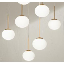 JEWEL SOSPENSIONE 6 LUCI NERA O ORO CON SFERE IN VETRO FUME O BIANCO MODERNA LAMPADINE ATTACCO E14 ONDALUCE CICIRIELLO - Cristal 2
