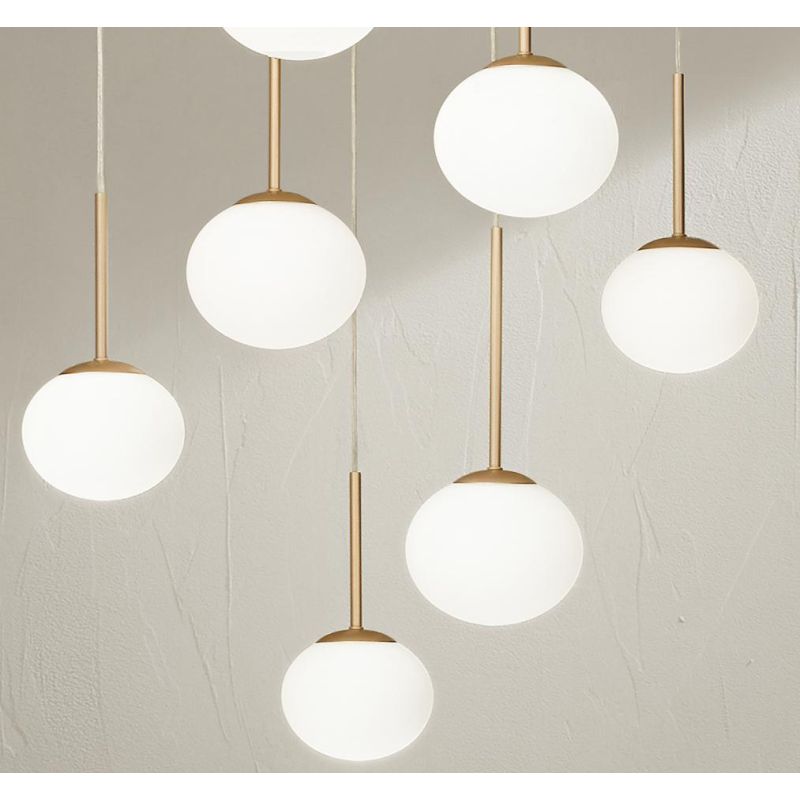 JEWEL SOSPENSIONE 6 LUCI NERA O ORO CON SFERE IN VETRO FUME O BIANCO MODERNA LAMPADINE ATTACCO E14 ONDALUCE CICIRIELLO - Cristal