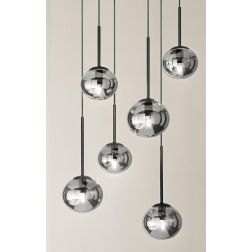 JEWEL SOSPENSIONE 6 LUCI NERA O ORO CON SFERE IN VETRO FUME O BIANCO MODERNA LAMPADINE ATTACCO E14 ONDALUCE CICIRIELLO - Cristal
