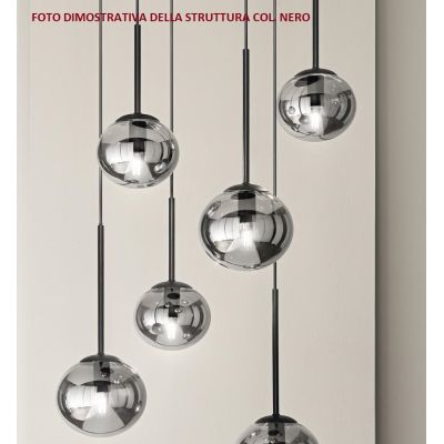 JEWEL SOSPENSIONE 8 LUCI NERA O ORO CON SFERE IN VETRO FUME O BIANCO MODERNA LAMPADINE ATTACCO E14 ONDALUCE CICIRIELLO - Cristal