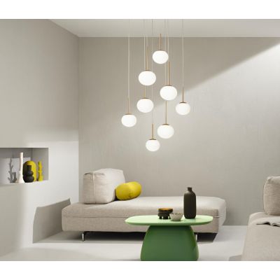 JEWEL SOSPENSIONE 8 LUCI NERA O ORO CON SFERE IN VETRO FUME O BIANCO MODERNA LAMPADINE ATTACCO E14 ONDALUCE CICIRIELLO - Cristal