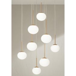 JEWEL SOSPENSIONE 8 LUCI NERA O ORO CON SFERE IN VETRO FUME O BIANCO MODERNA LAMPADINE ATTACCO E14 ONDALUCE CICIRIELLO - Cristal
