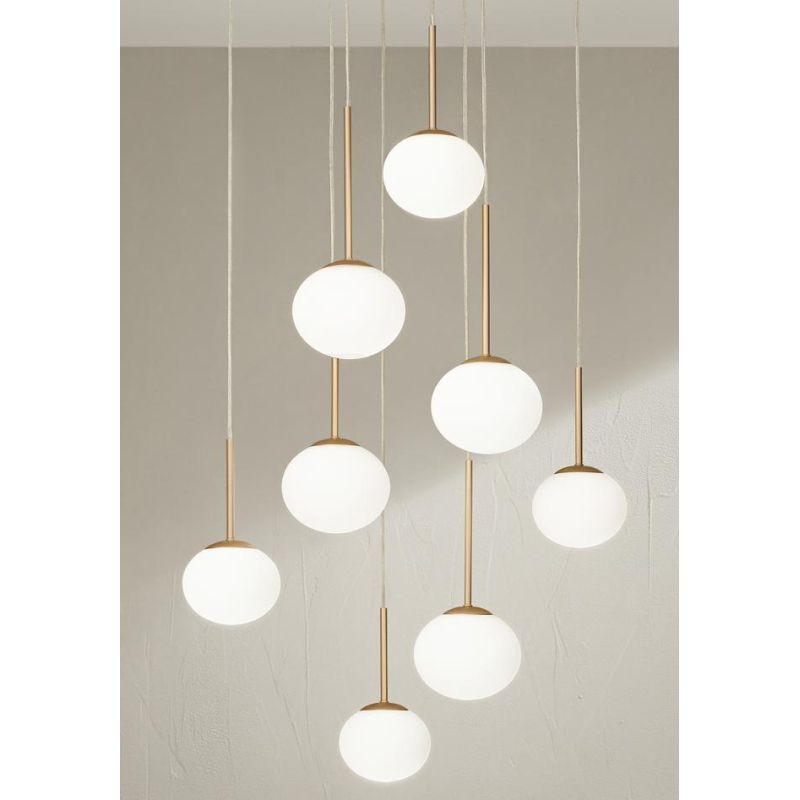 JEWEL SOSPENSIONE 8 LUCI NERA O ORO CON SFERE IN VETRO FUME O BIANCO MODERNA LAMPADINE ATTACCO E14 ONDALUCE CICIRIELLO - Cristal