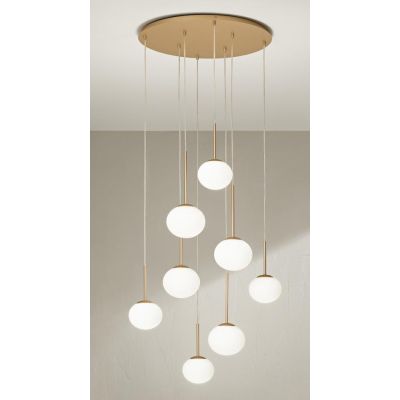 JEWEL SOSPENSIONE 8 LUCI NERA O ORO CON SFERE IN VETRO FUME O BIANCO MODERNA LAMPADINE ATTACCO E14 ONDALUCE CICIRIELLO - Cristal