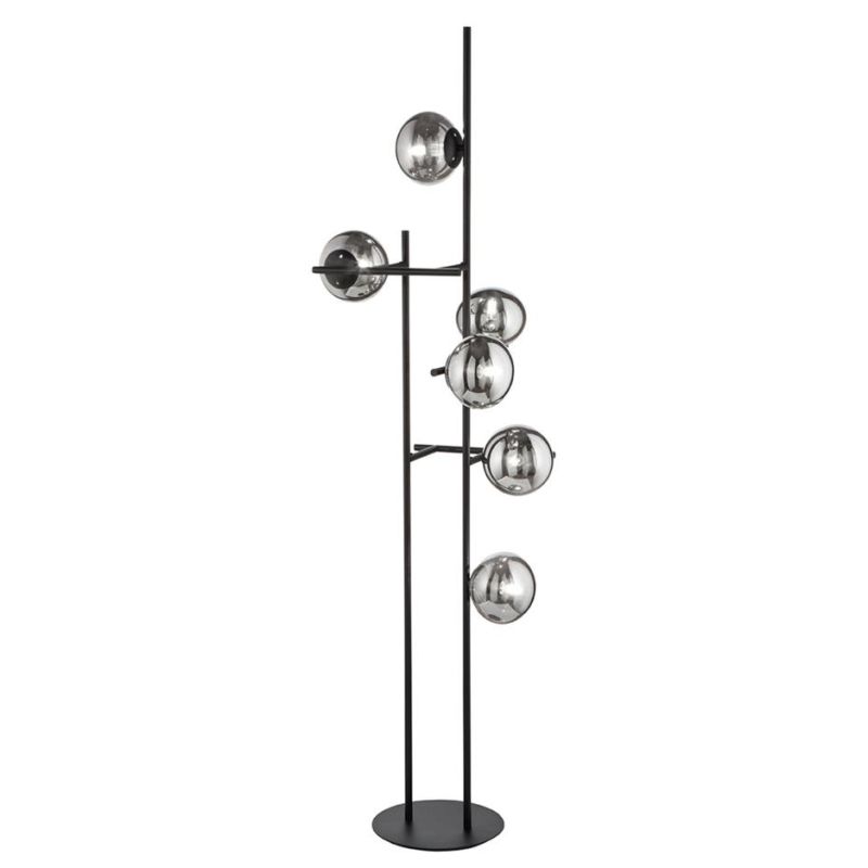 JEWEL PIANTANA MODERNA A 6 LUCI NERA O ORO CON SFERE IN VETRO FUME O BIANCO LAMPADINE ATTACCO E14 ONDALUCE CICIRIELLO - Cristale
