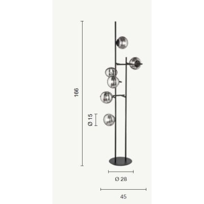 JEWEL PIANTANA MODERNA A 6 LUCI NERA O ORO CON SFERE IN VETRO FUME O BIANCO LAMPADINE ATTACCO E14 ONDALUCE CICIRIELLO - Cristale