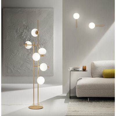 JEWEL PIANTANA MODERNA A 6 LUCI NERA O ORO CON SFERE IN VETRO FUME O BIANCO LAMPADINE ATTACCO E14 ONDALUCE CICIRIELLO - Cristale