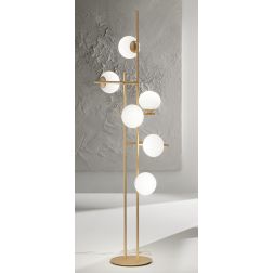 JEWEL PIANTANA MODERNA A 6 LUCI NERA O ORO CON SFERE IN VETRO FUME O BIANCO LAMPADINE ATTACCO E14 ONDALUCE CICIRIELLO - Cristale