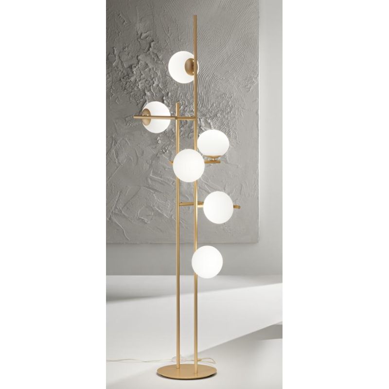 JEWEL PIANTANA MODERNA A 6 LUCI NERA O ORO CON SFERE IN VETRO FUME O BIANCO LAMPADINE ATTACCO E14 ONDALUCE CICIRIELLO - Cristale