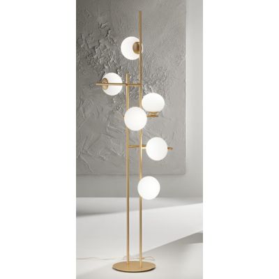 JEWEL PIANTANA MODERNA A 6 LUCI NERA O ORO CON SFERE IN VETRO FUME O BIANCO LAMPADINE ATTACCO E14 ONDALUCE CICIRIELLO - Cristale