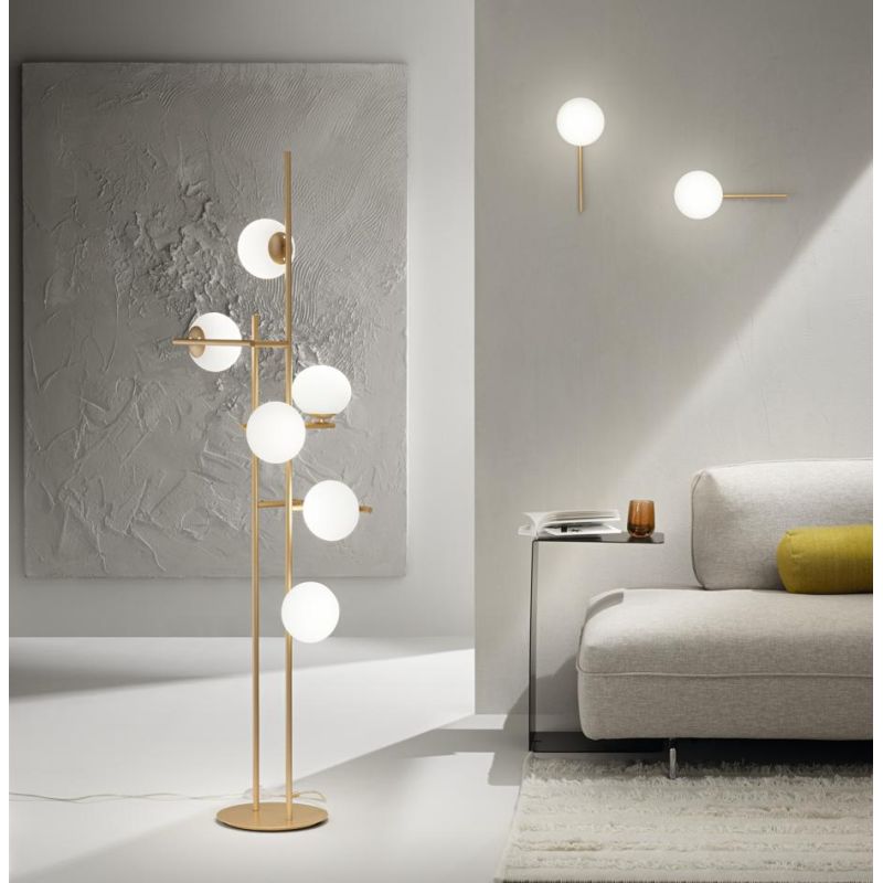JEWEL APPLIQUE MODERNA A NERA O ORO CON SFERA IN VETRO FUME O BIANCO LAMPADINA ATTACCO E14 ONDALUCE CICIRIELLO - Cristalensi Sho