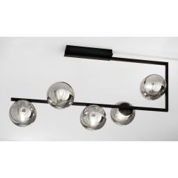 MONILE PLAFONIERA RETTANGOLARE NERA O ORO CON 5 SFERE IN VETRO SOFFIATO FUME O BIANCHE ONDALUCE CICIRIELLO - Cristalensi Shop On 2