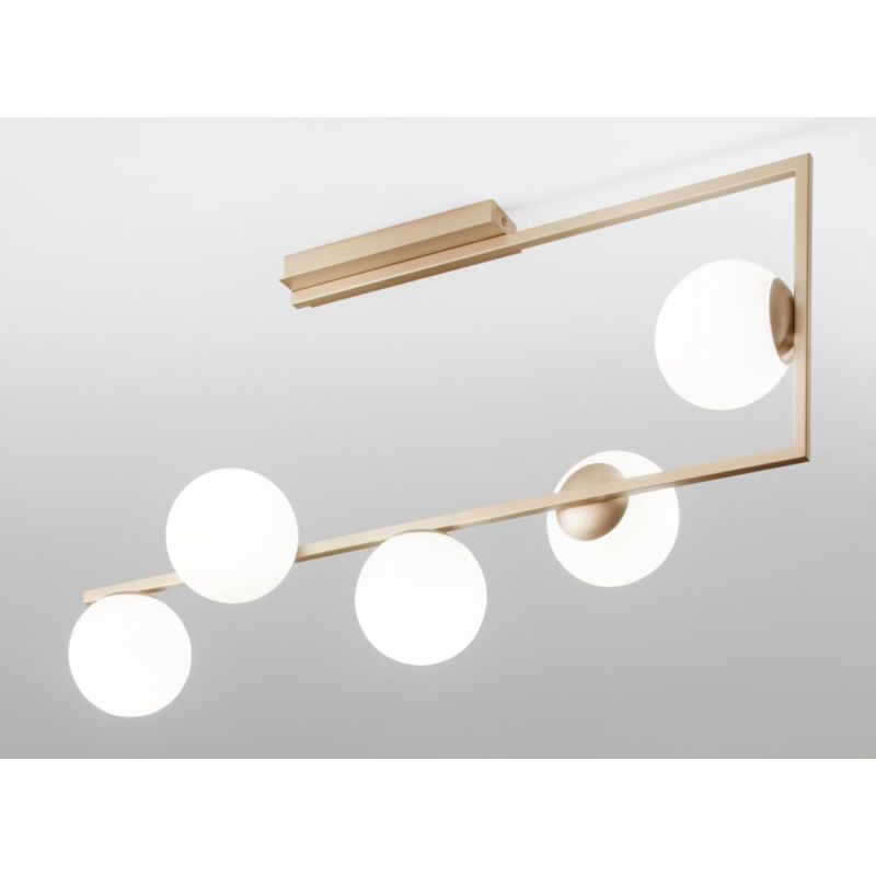 MONILE PLAFONIERA RETTANGOLARE NERA O ORO CON 5 SFERE IN VETRO SOFFIATO FUME O BIANCHE ONDALUCE CICIRIELLO - Cristalensi Shop On