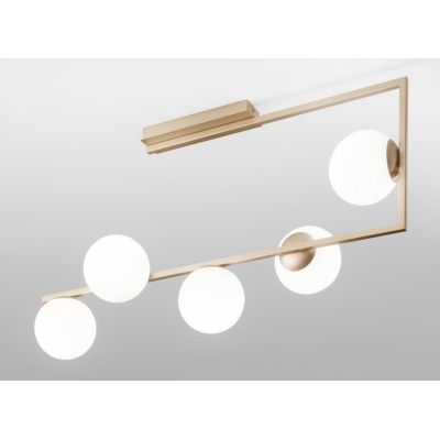 MONILE PLAFONIERA RETTANGOLARE NERA O ORO CON 5 SFERE IN VETRO SOFFIATO FUME O BIANCHE ONDALUCE CICIRIELLO - Cristalensi Shop On