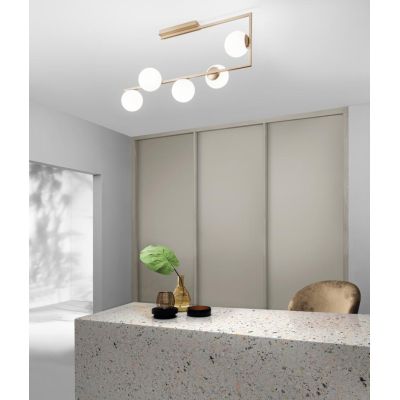 MONILE PLAFONIERA RETTANGOLARE NERA O ORO CON 5 SFERE IN VETRO SOFFIATO FUME O BIANCHE ONDALUCE CICIRIELLO - Cristalensi Shop On