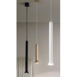 LILA SOSPENSIONE SINGOLA 2 MISURE A CILINDRO SVASATO METALLO NERO,BIANCO O ORO LAMPADINA GU10 ONDALUCE CICIRIELLO - Cristalensi