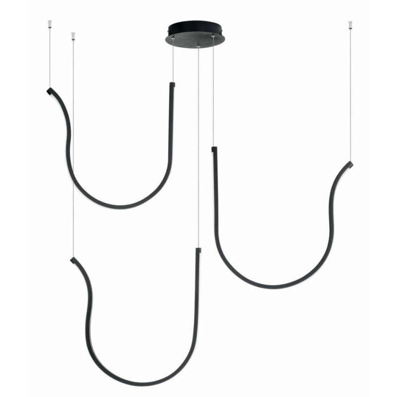ARQUA SOSPENSIONE CON TRE ELEMENTI CURVI IN METALLO ORO O NERO LED 103W LUCE 3000K DIMMERABILE MODERNA ONDALUCE CICIRIELLO - Cri
