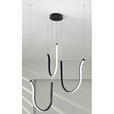 ARQUA SOSPENSIONE CON TRE ELEMENTI CURVI IN METALLO ORO O NERO LED 103W LUCE 3000K DIMMERABILE MODERNA ONDALUCE CICIRIELLO - Cri