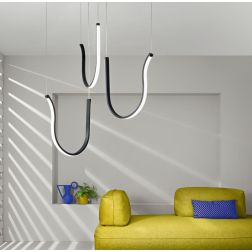 ARQUA SOSPENSIONE CON TRE ELEMENTI CURVI IN METALLO ORO O NERO LED 103W LUCE 3000K DIMMERABILE MODERNA ONDALUCE CICIRIELLO - Cri