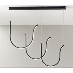 ARQUA SOSPENSIONE LINEARE CON TRE ELEMENTI CURVI IN METALLO ORO O NERO LED 108W LUCE 3000K DIMMERABILE MODERNA ONDALUCE CICIRIEL 2