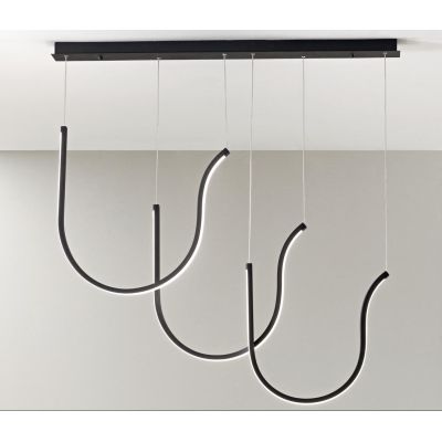 ARQUA SOSPENSIONE LINEARE CON TRE ELEMENTI CURVI IN METALLO ORO O NERO LED 108W LUCE 3000K DIMMERABILE MODERNA ONDALUCE CICIRIEL