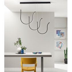 ARQUA SOSPENSIONE LINEARE CON TRE ELEMENTI CURVI IN METALLO ORO O NERO LED 108W LUCE 3000K DIMMERABILE MODERNA ONDALUCE CICIRIEL