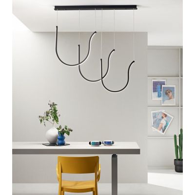 ARQUA SOSPENSIONE LINEARE CON TRE ELEMENTI CURVI IN METALLO ORO O NERO LED 108W LUCE 3000K DIMMERABILE MODERNA ONDALUCE CICIRIEL