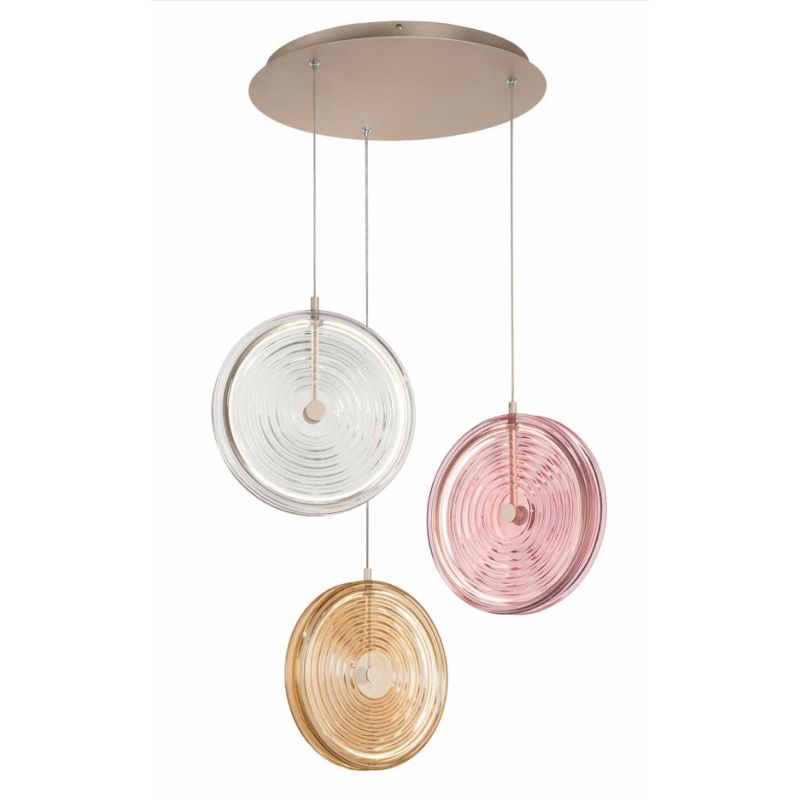 JOKEY SOSPENSIONE IN METALLO ORO CON 3 DISCHI IN VETRO A RIGHE COLORATO DESIGN MODERNO ONDALUCE CICIRIELLO - Cristalensi Shop On