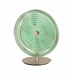 JOKEY LAMPADA DA TAVOLO IN METALLO ORO CON DISCO IN VETRO A RIGHE IN 4 COLORI DESIGN MODERNO ONDALUCE CICIRIELLO - Cristalensi S