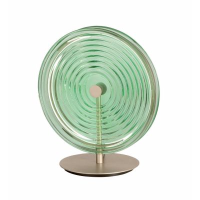 JOKEY LAMPADA DA TAVOLO IN METALLO ORO CON DISCO IN VETRO A RIGHE IN 4 COLORI DESIGN MODERNO ONDALUCE CICIRIELLO - Cristalensi S