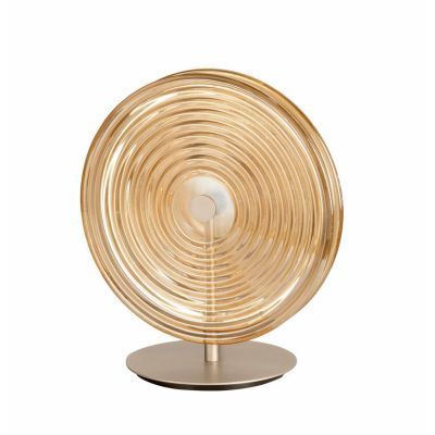 JOKEY LAMPADA DA TAVOLO IN METALLO ORO CON DISCO IN VETRO A RIGHE IN 4 COLORI DESIGN MODERNO ONDALUCE CICIRIELLO - Cristalensi S