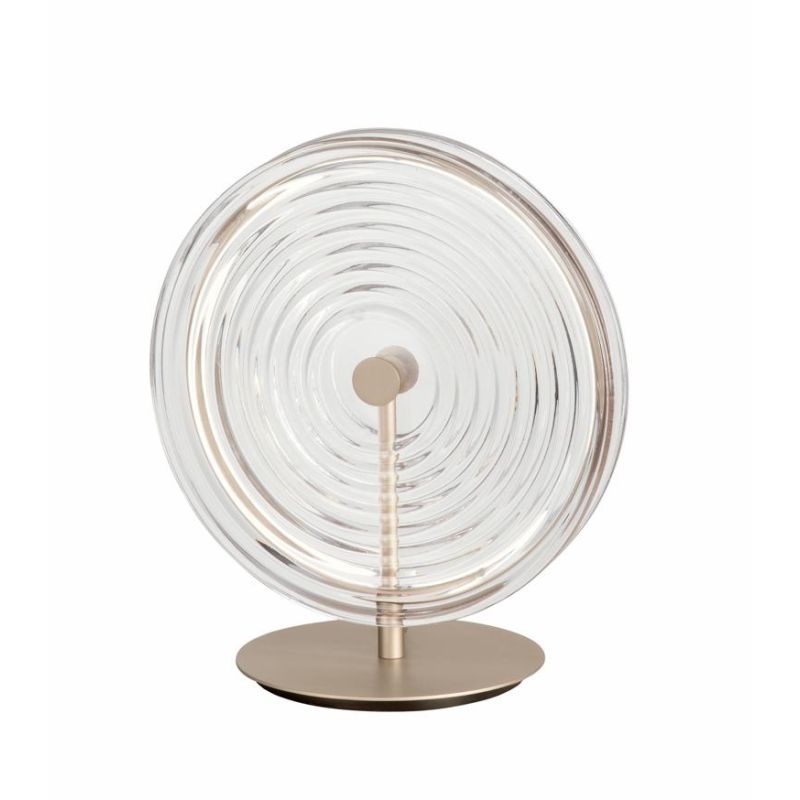 JOKEY LAMPADA DA TAVOLO IN METALLO ORO CON DISCO IN VETRO A RIGHE IN 4 COLORI DESIGN MODERNO ONDALUCE CICIRIELLO - Cristalensi S