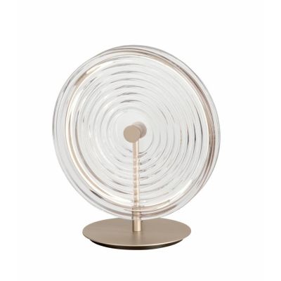 JOKEY LAMPADA DA TAVOLO IN METALLO ORO CON DISCO IN VETRO A RIGHE IN 4 COLORI DESIGN MODERNO ONDALUCE CICIRIELLO - Cristalensi S