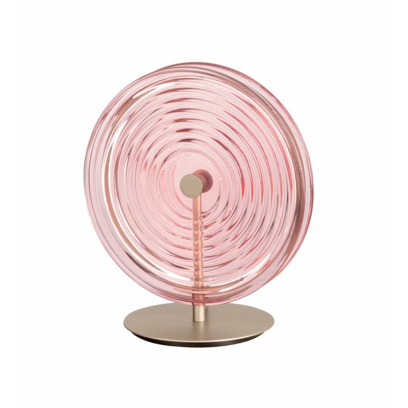 JOKEY LAMPADA DA TAVOLO IN METALLO ORO CON DISCO IN VETRO A RIGHE IN 4 COLORI DESIGN MODERNO ONDALUCE CICIRIELLO - Cristalensi S